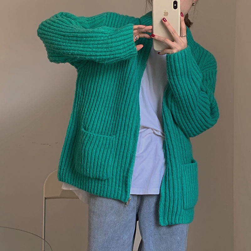 Áo khoác Cardigan dệt kim cổ cao phong cách Hàn Quốc cho nữ