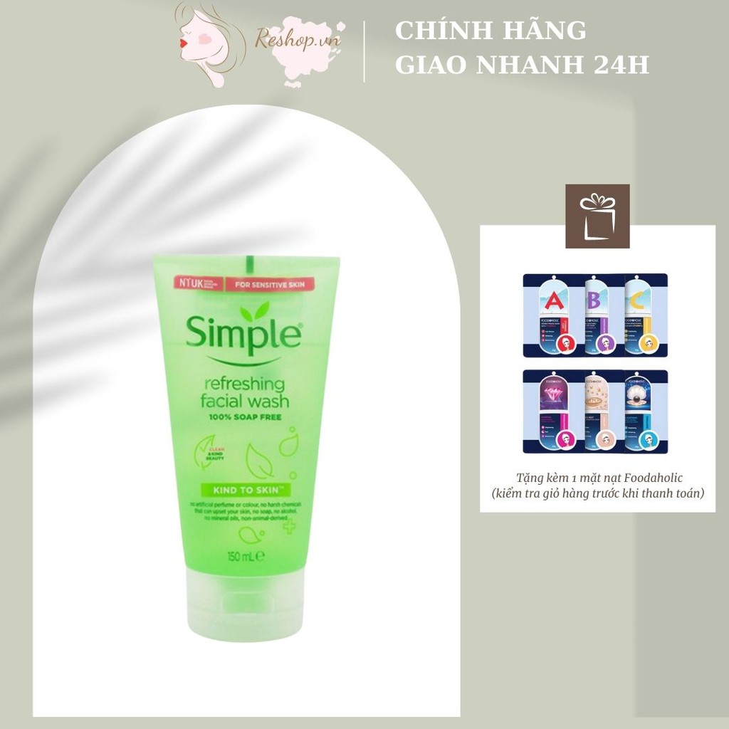 Sữa Rửa Mặt Simple Dịu Nhẹ Cho Da Nhạy Cảm Kind To Skin Refreshing Facial Wash 150ml