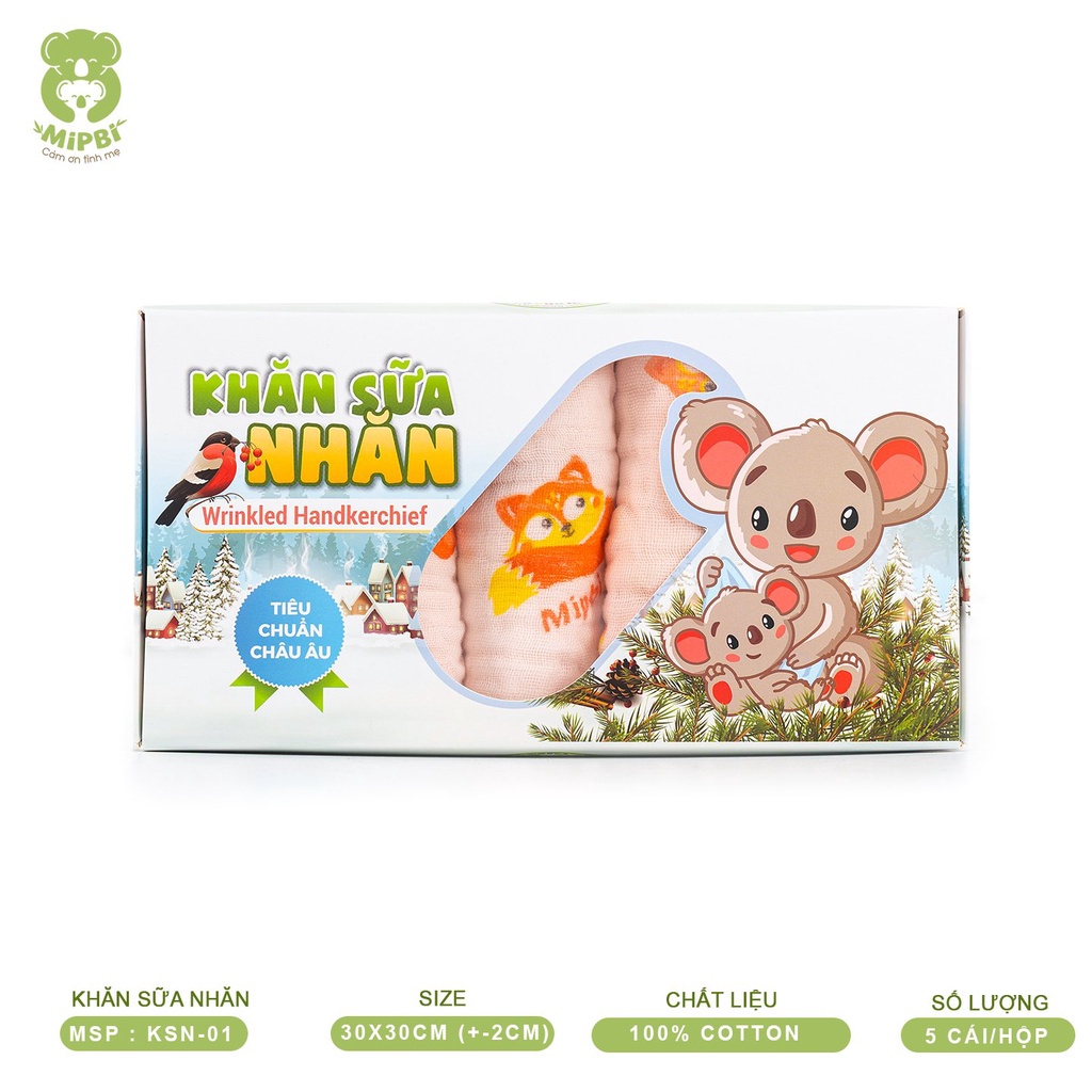 Set 6 khăn sữa xô nhăn cho bé Mipbi 30x30cm họa tiết cao cấp - Monnie Kids