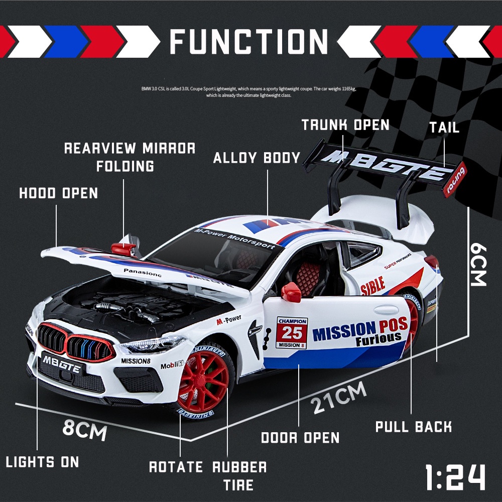 Mô Hình Xe Hơi BMW M8 GTE Bằng Hợp Kim Tỉ Lệ 1: 24