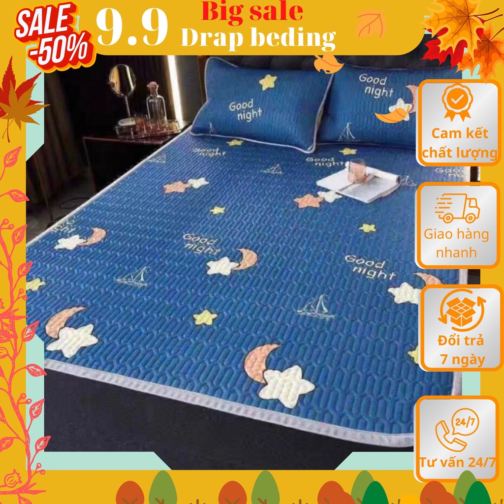 Chiếu điều hòa cao su non gồm ga điều hòa và 2 áo gối ga giường kích thước 1M8-2M - MẪU MỚI 2022 - DRAP BEDING