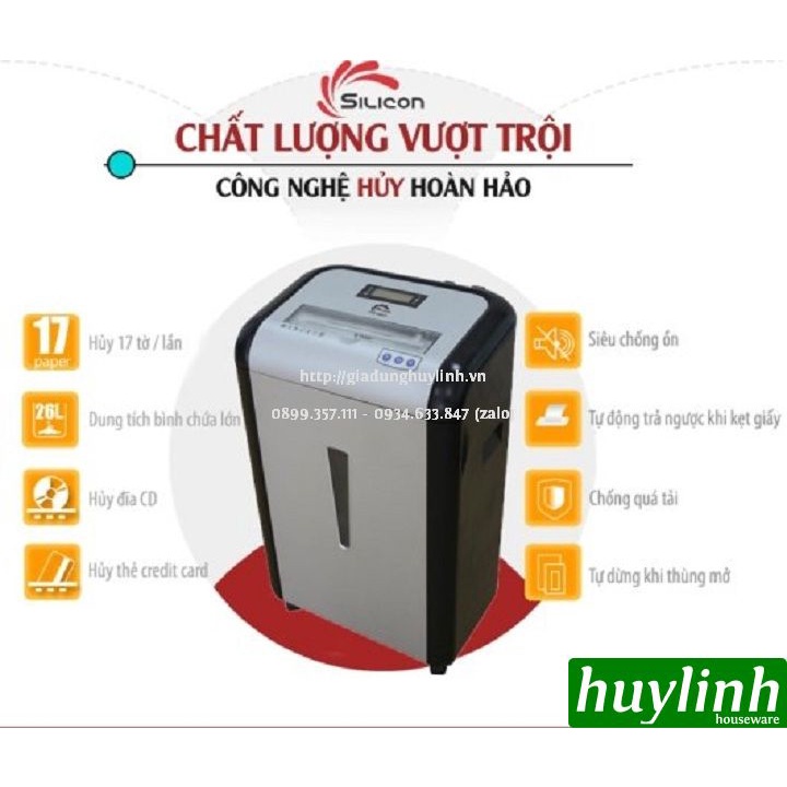 Máy hủy tài liệu Silicon PS-880C - 17 tờ/lần - 26 lít