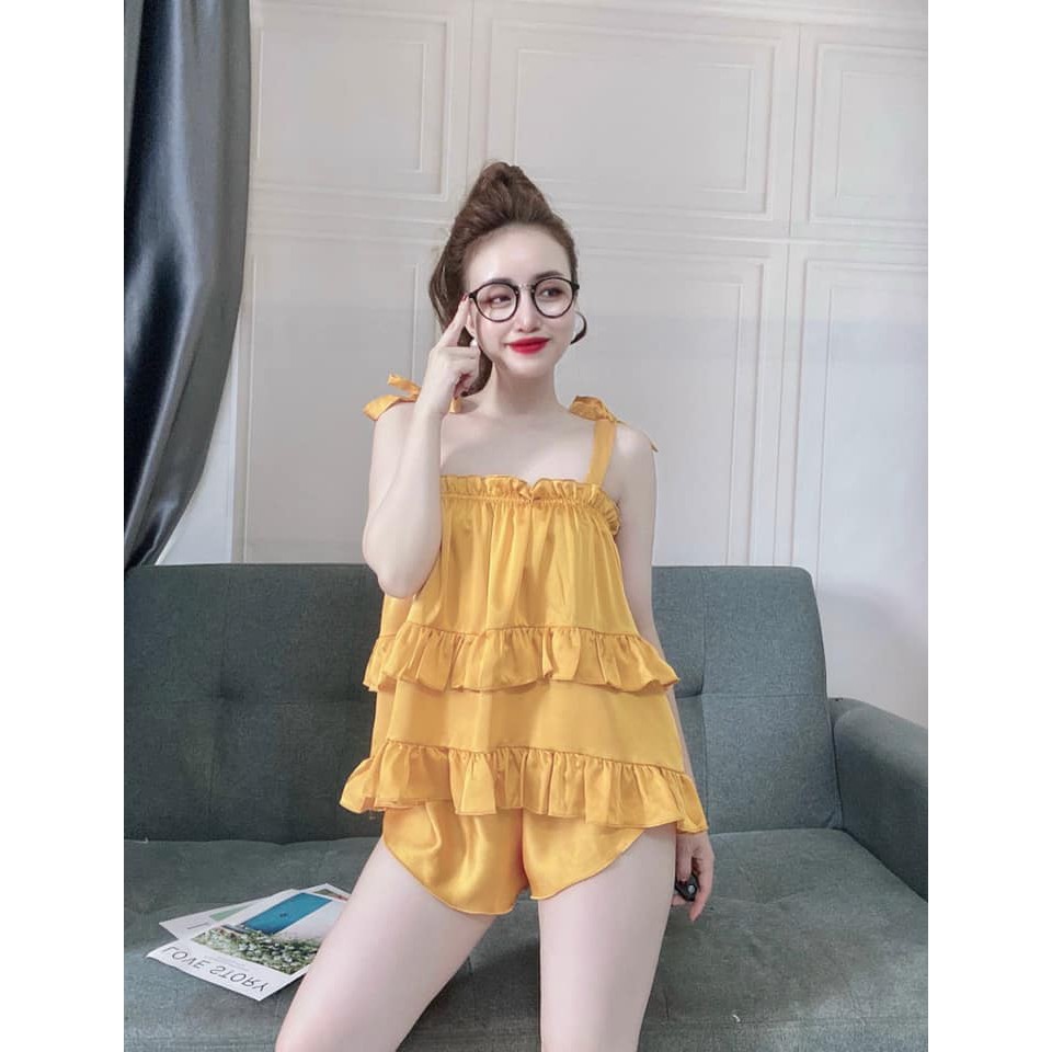 Đồ Ngủ Sexy 💋 Bộ đồ ngủ Lụa 2 Dây Bản To 💋 Set Áo Bèo Tầng, Quần Ngủ Ngắn Mặc Nhà Thoải Mái, 8 Màu - DN16 | BigBuy360 - bigbuy360.vn