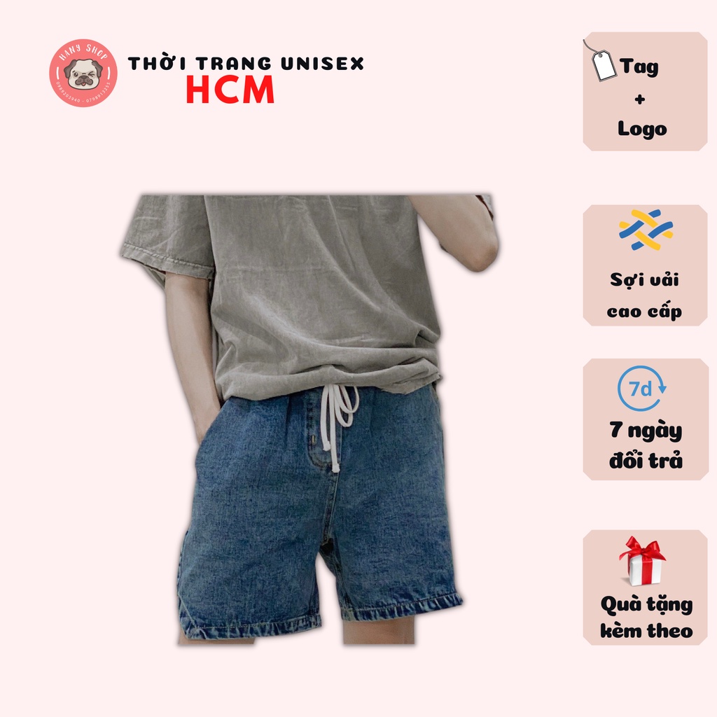 Quần short jeans nam form rộng lưng thun co dãn có dây rút chất vải dày dặn Thời trang Unisex HCM QU12