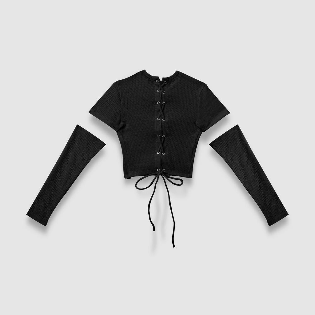Áo croptop nữ TOPTIFY cổ tròn kiểu lưng đan dây cột nơ tay rời The Coolest Croptop AC98