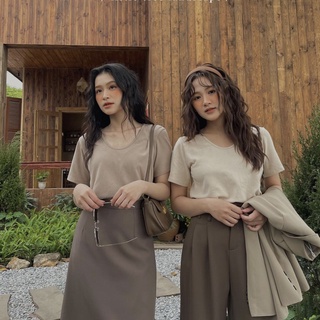 [ATN02] Áo Phông Nữ, Áo Thun Trơn Cổ Tim Basic Phong Cách Vintage Chất Cotton Giấy March.Clothes