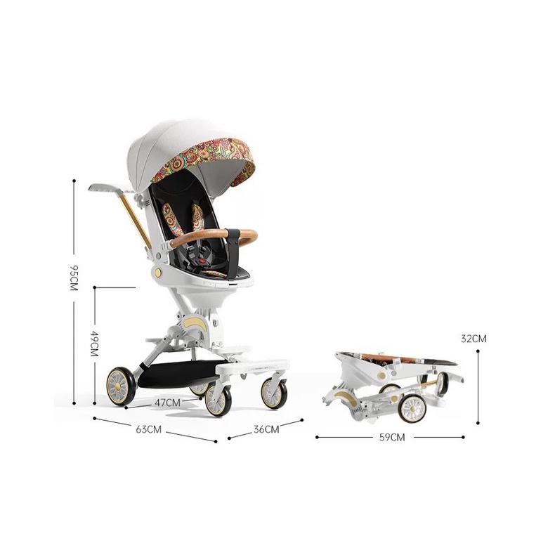 Xe Đẩy Du Lịch Gấp Gọn KIDWOW HDM999 Có Thể Đảo Chiều Ngã Lưng Cho Bé Ngồi, Năm Bánh Xe Xoay 360 Độ