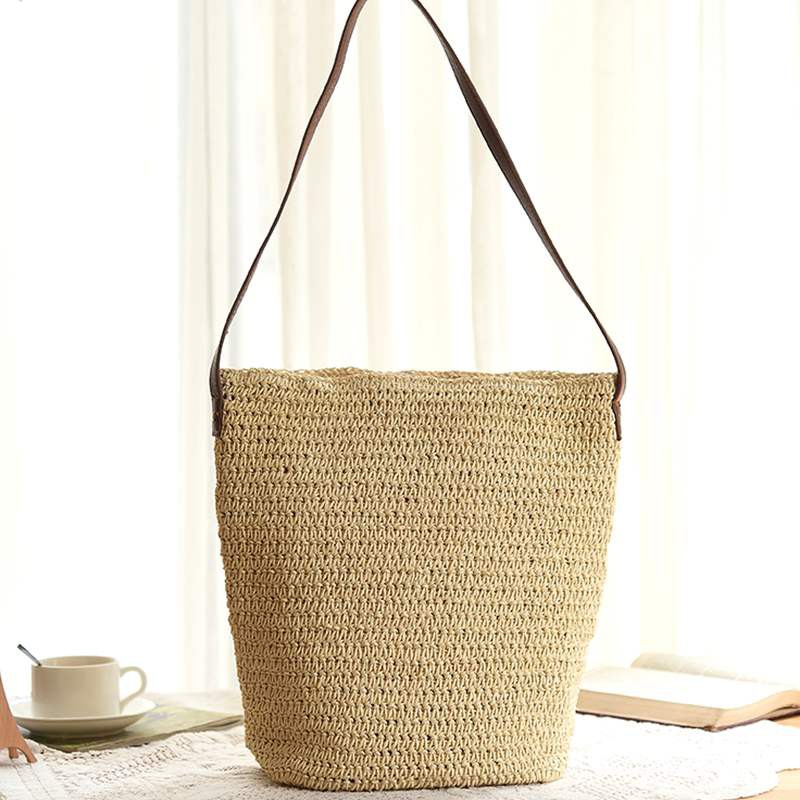 Túi xách cói Labonia màu trơn thời trang đi biển cho nữ