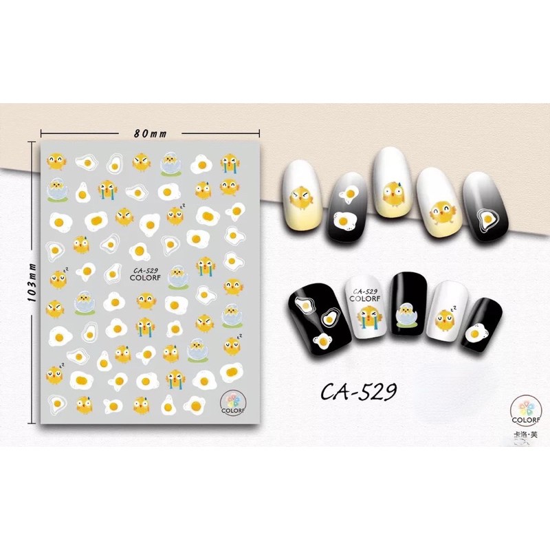 Sticker,hình dán móng tay hoạ tiết trứng ốp la dễ thương trang trí móng tay nail