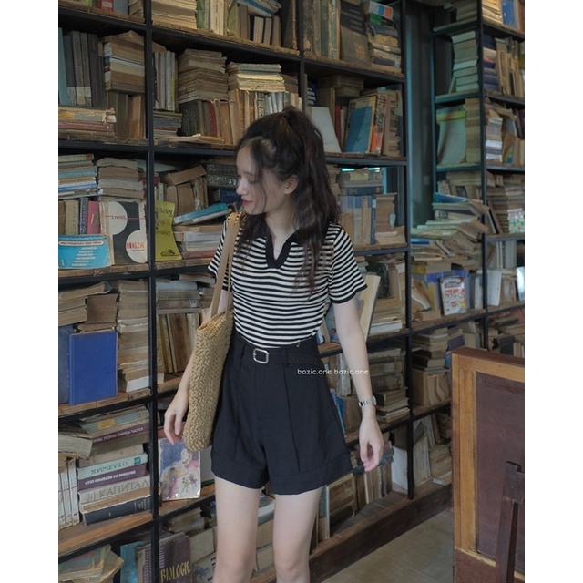 Áo mongtoghi kẻ nhỏ cổ polo co giãn Bazic one