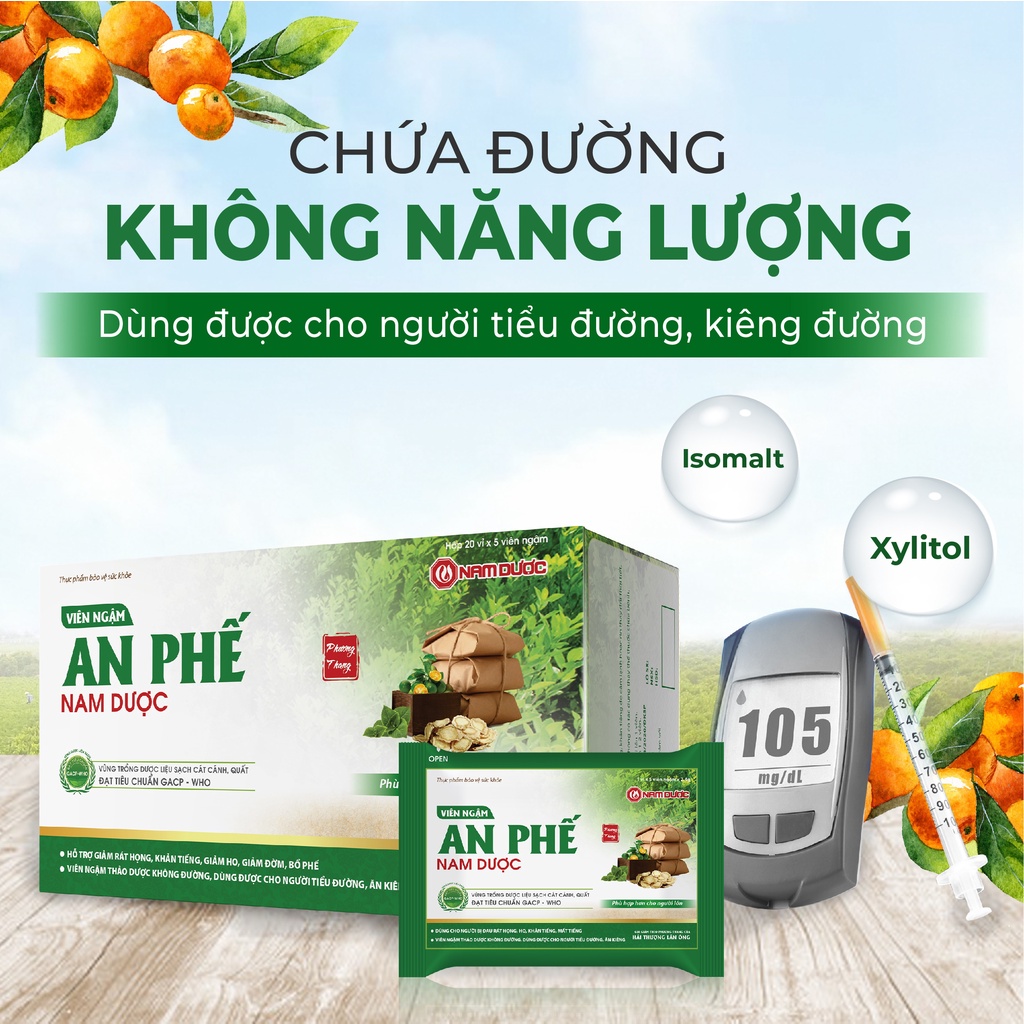 Viên ngậm An Phế Nam Dược (hộp 20 vỉ x 5 viên) kẹo ngậm giảm rát họng, khản tiếng, giảm ho, giảm đờm, bổ phế