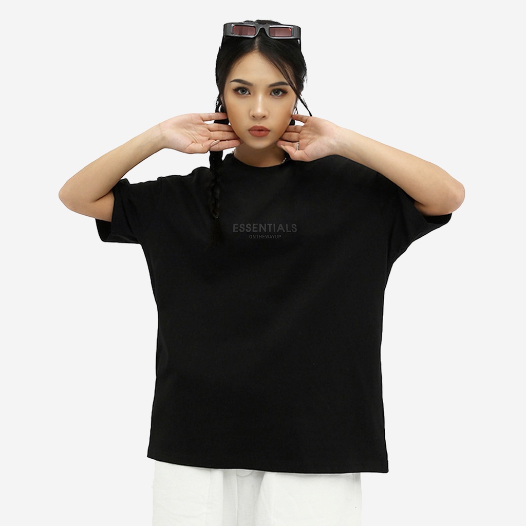 Áo Phông OVS Nam Nữ in cao nổi Essential ONTHEWAYUP Cotton / Màu Đen