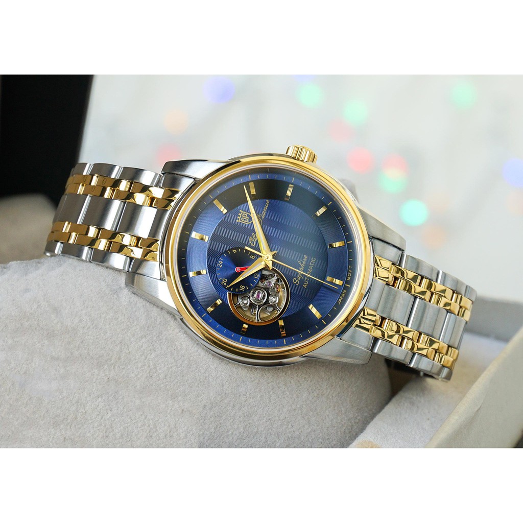 Đồng hồ nam dây kim loại mặt kính chống xước Automatic Olym Pianus OP990-163 OP990-163AMSK xanh