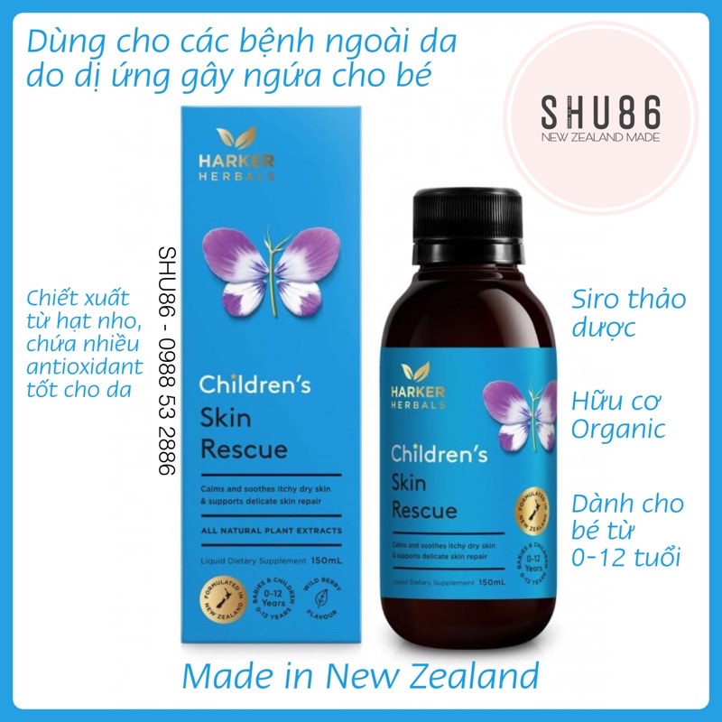 Harker Herbals Children’s Skin Rescue - Siro dành cho da bị dị ứng, mẩn ngứa của New Zealand