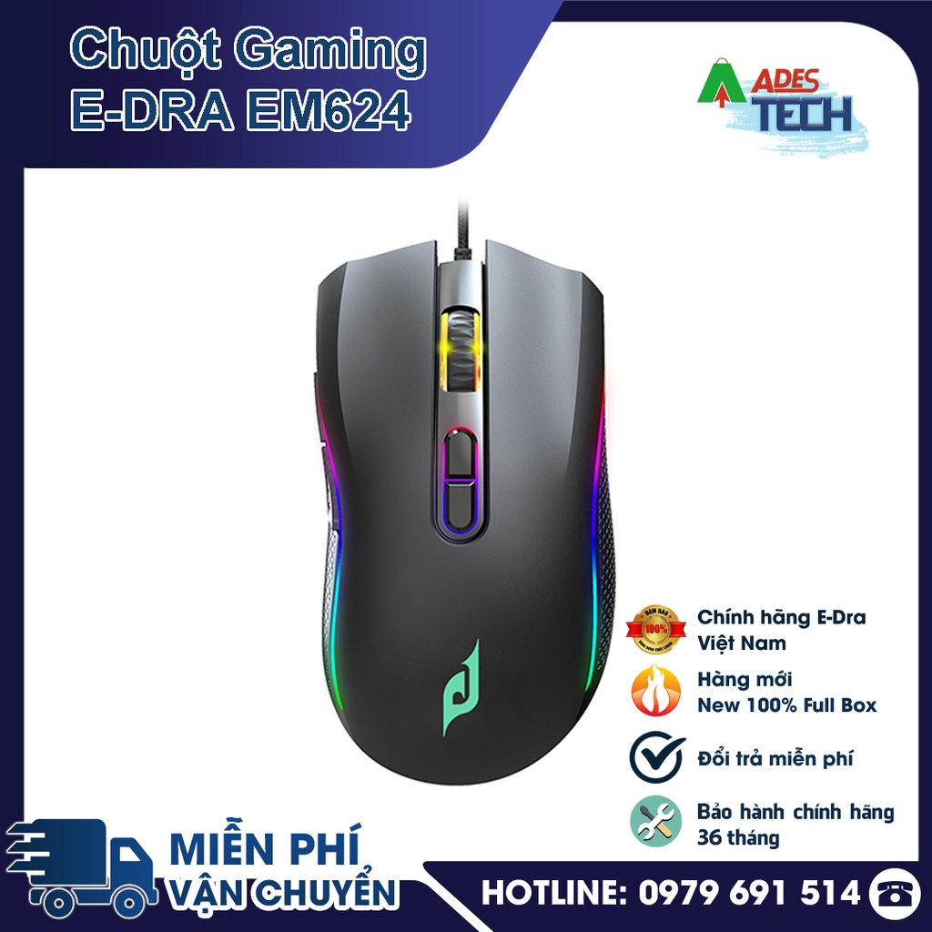 Chuột Gaming EDra EM624 RGB/ 6662IC / DPI 12000 - Bảo hành 12 tháng
