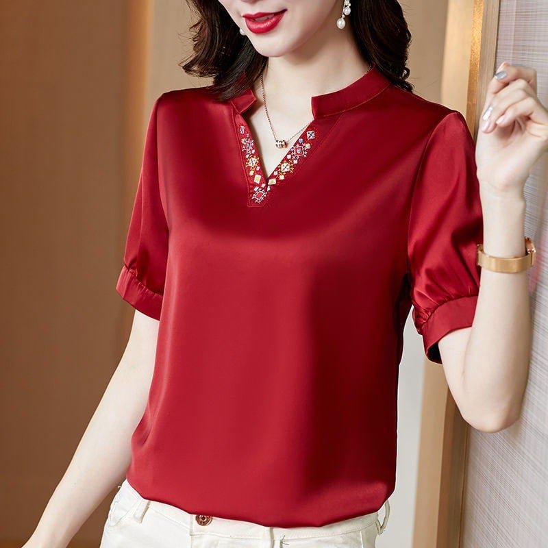 Áo Sơ Mi Cổ V Tay Ngắn Dáng Rộng Thời Trang Mùa Hè Tinh Tế Cho Nữ 2022 | BigBuy360 - bigbuy360.vn