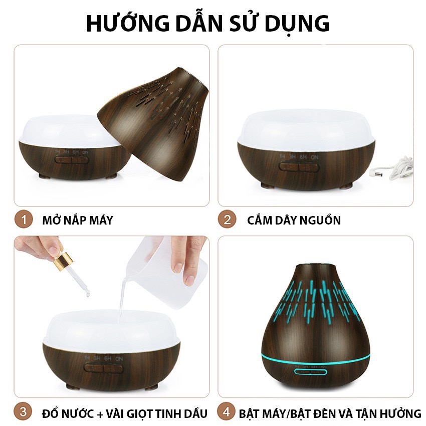 MÁY XÔNG TINH DẦU ( TẶNG 01 CHAI TINH DẦU 10ML)| MÁY XÔNG TINH DẦU NÚI LỬA 500ML