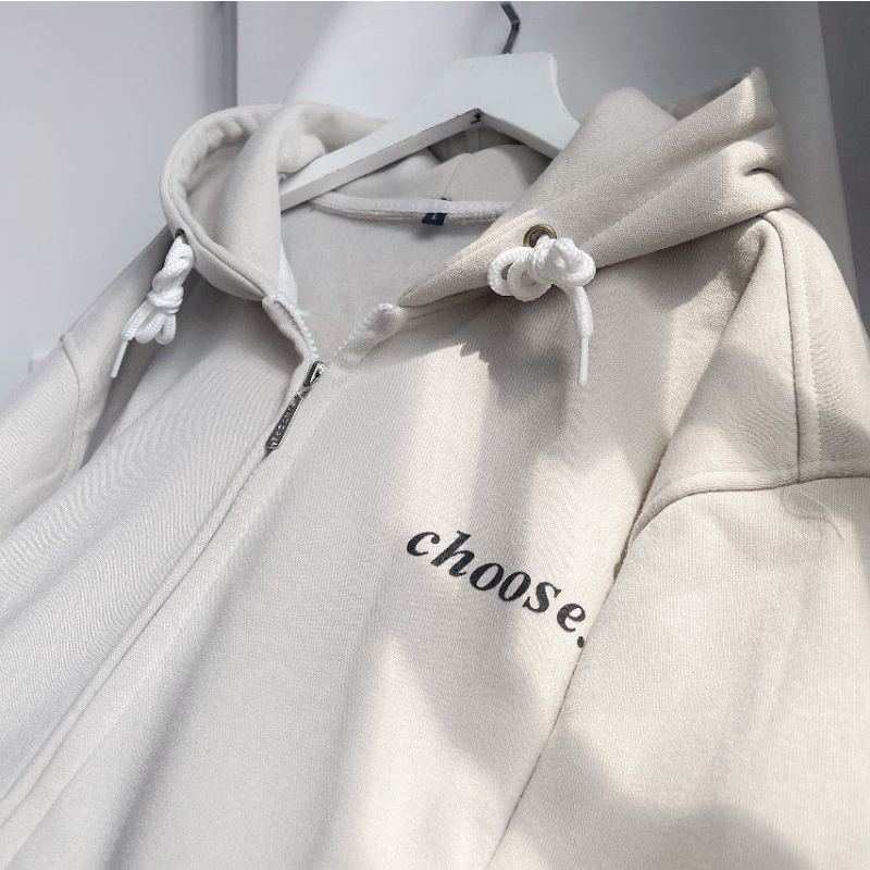 Áo khoác hoodie zip nam nữ unisex Choose oversize màu xám kem xanh phong cách Ulzzang – Pamée