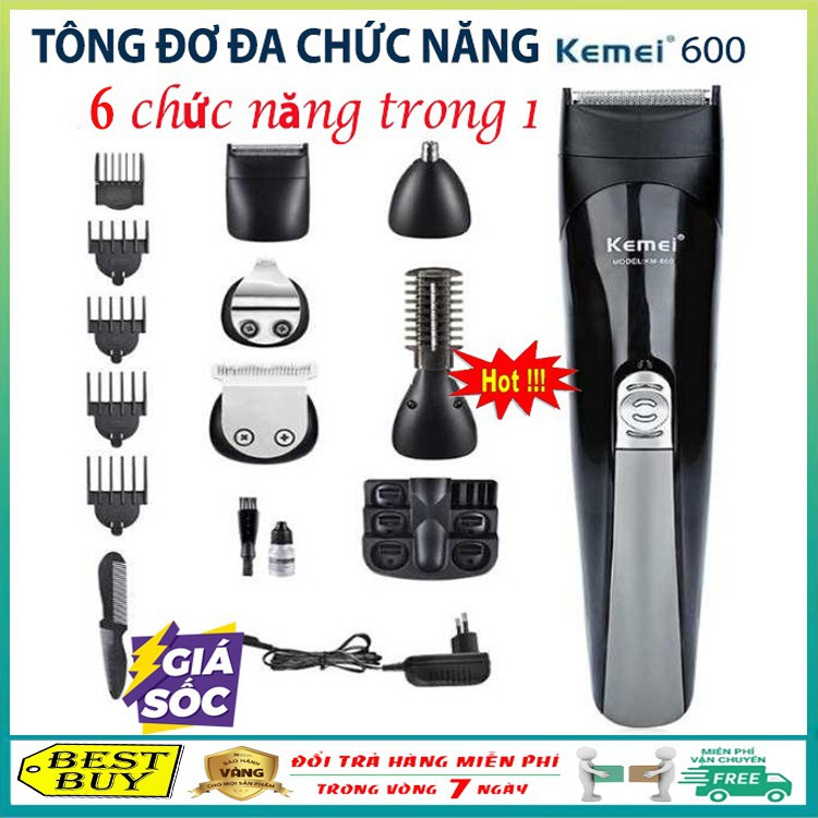 Tông đơ cắt tóc và cạo râu đa chức năng 6 in 1 Kemei 600