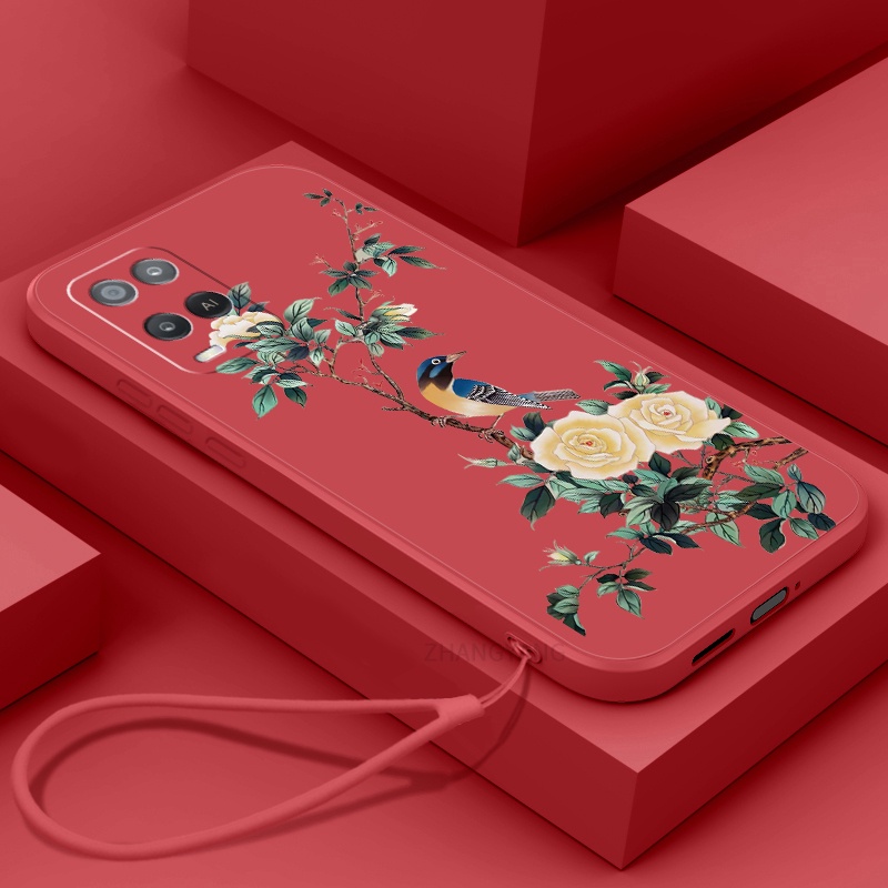 Ốp Điện Thoại TPU Mềm Họa Tiết Hoa Và Chim Có Dây Đeo Cho oppo a54