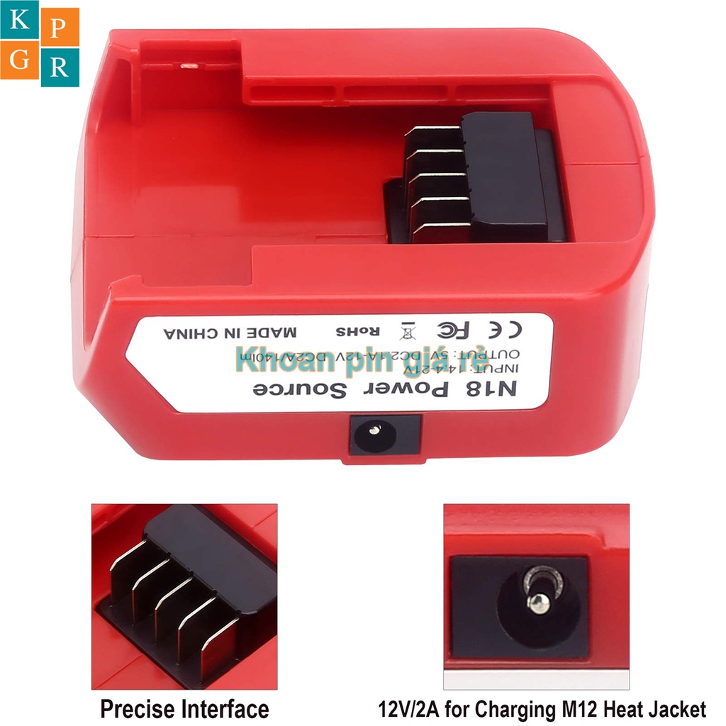 KPGR Đế chuyển pin milwaukee 18V cổng sạc điện thoại và DC 12V