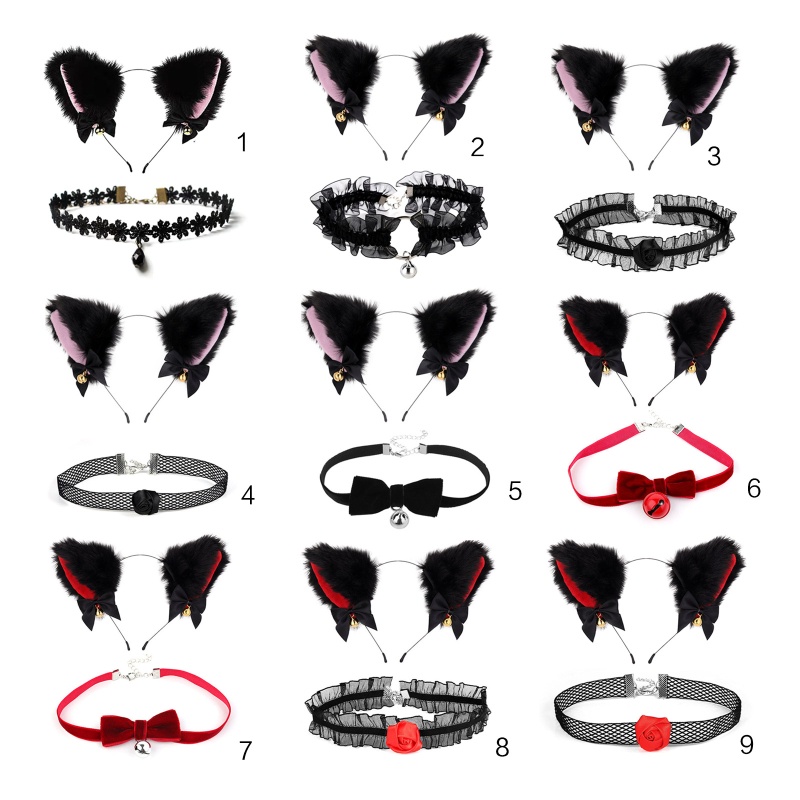 Vòng Cổ Choker Ren Phối Tai Cáo Hóa Trang Halloween Cho Nữ