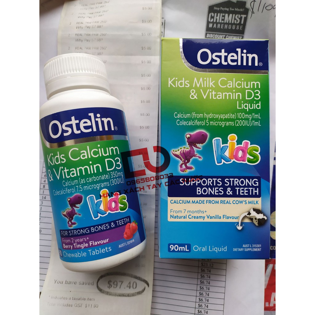 Canxi + vitamin D: Ostelin Kid milk Calcium &Vitamin D3 Liquid - Úc