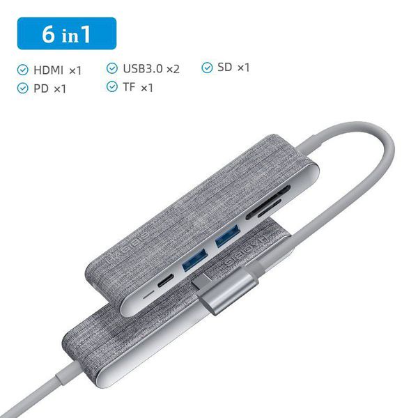 Hub chuyển USB Type C 6in1( HDMI + SD / TF + USB3.0 * 2 + PD ) Chính Hãng HAGiBiS