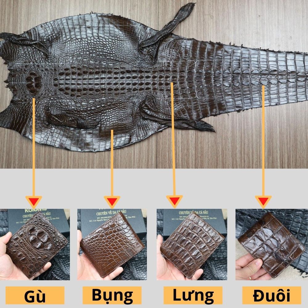 Ví ngang da cá sấu Fadoda cao cấp làm từ vân bụng cá sấu nguyên con màu nâu sang trọng - FCW03-03B