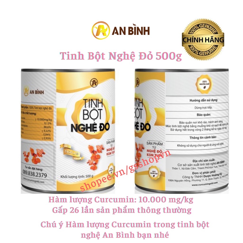 Tinh Bột Nghệ Đỏ 500g An Bình, Tặng muỗng, Curcumin Cao, Đẹp Da, Hỗ Trợ Viêm Dạ Dày, Sản Phẩm Thiên Nhiên