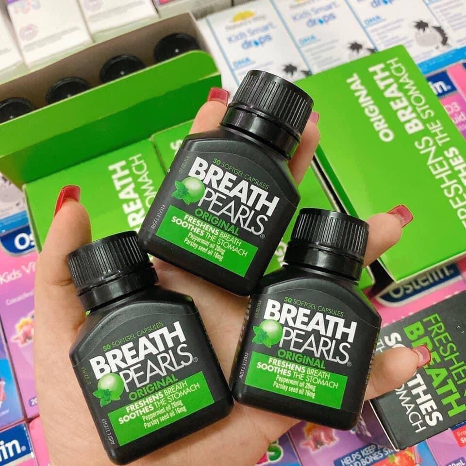 Viên Uống Thơm Miệng Thảo Dược Breath Pearls 50 Viên Úc Chính Hãng Khử Mùi Hôi Miệng Date Mới Nhất