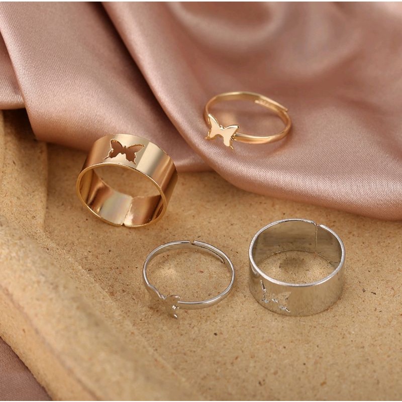 Set 2 Nhẫn Hình Bướm Mạ Vàng Bạc