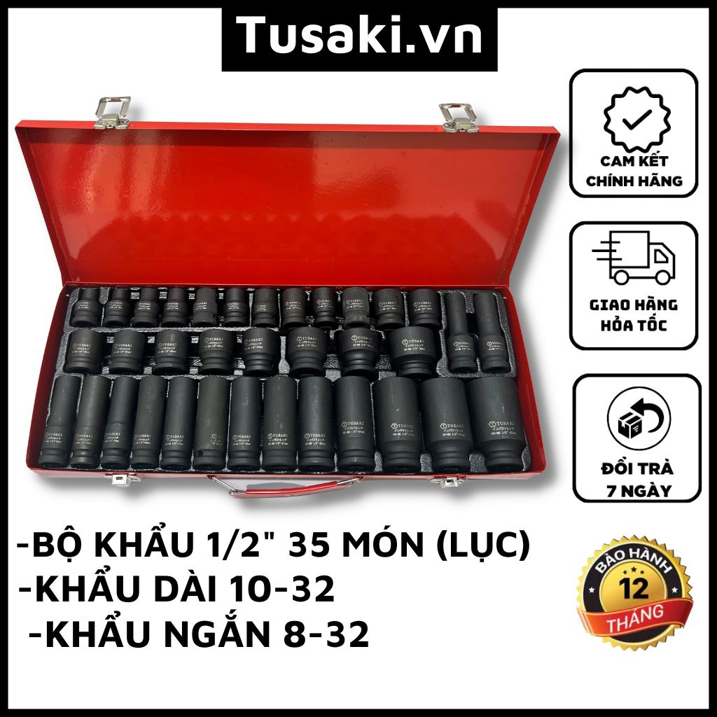 Bộ tuýp mở bulong, bộ khẩu 1/2 inch thép CR-MO 35 chi tiết