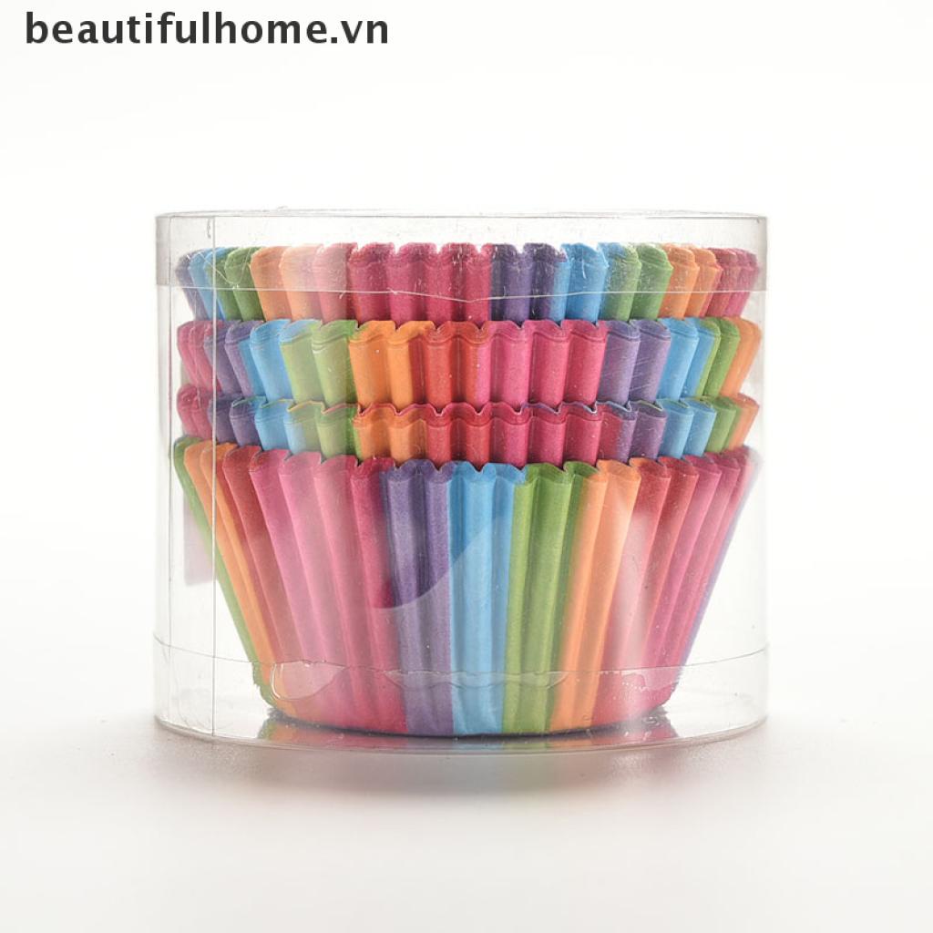 Bộ 100 Giấy Gói Bánh Cupcake Màu Cầu Vồng Dễ Thương