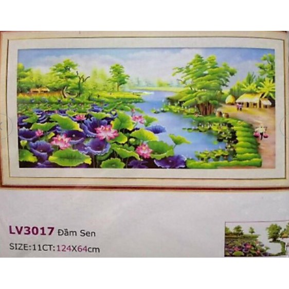 TRANH THÊU 3D PHONG CẢNH ĐẦM SEN LV3017 (124X64)