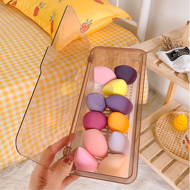 Hộp Đựng Cọ Trang Điểm Có Nắp Chống Bụi Thiết Kế Trong Suốt Đơn Giản Sáng Tạo