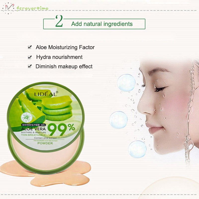 #Trang điểm# Natural Aloe Vera Pressed Powder Makeup Moisturizer Whitening Smooth Foundation Concealer