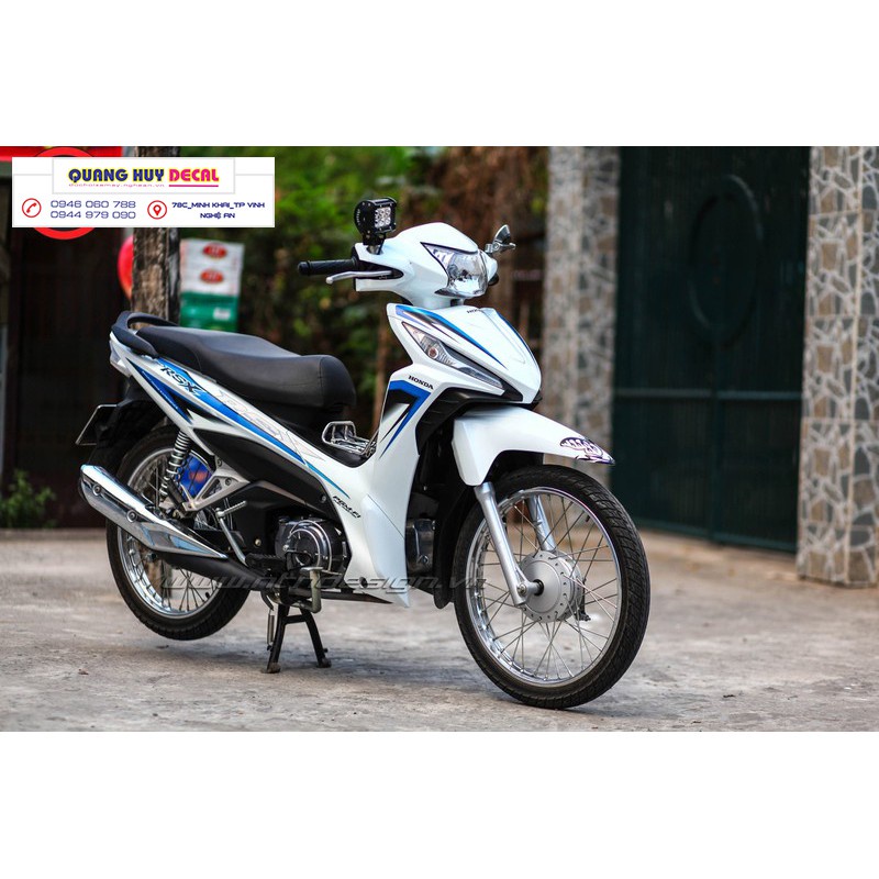 Tem trùm wave rsx ♦FREESHIP♦ trắng chỉ xanh, độ phủ bộ team decal cho xe máy rẻ đẹp