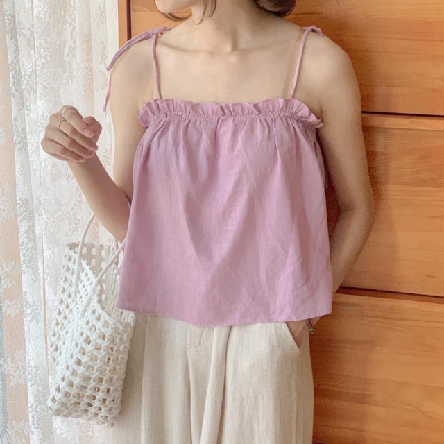 Áo 2 dây đũi linen viền bèo hot trend