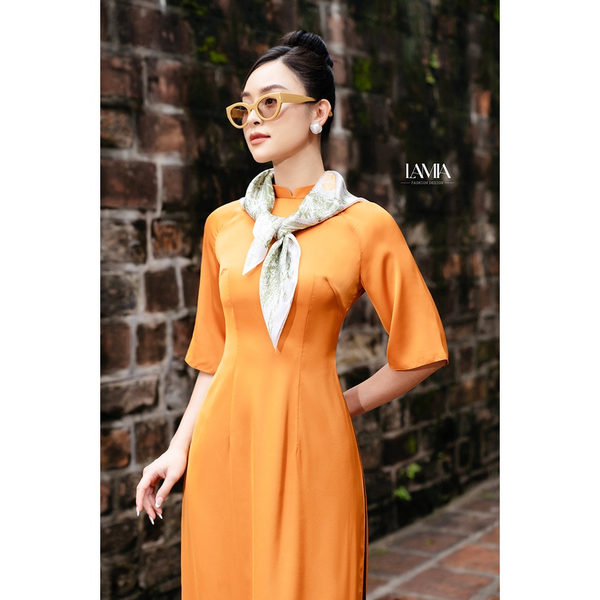 Áo dài truyền thống Lamia Design AD073 lụa latin màu cam trơn rạng rỡ