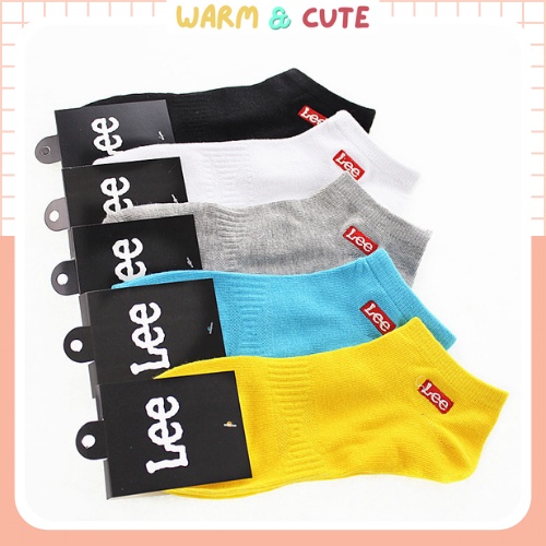 Tất vớ nam nữ cổ ngắn thêu chữ Lee chất siêu dày dặn Warm&amp;Cute AD20