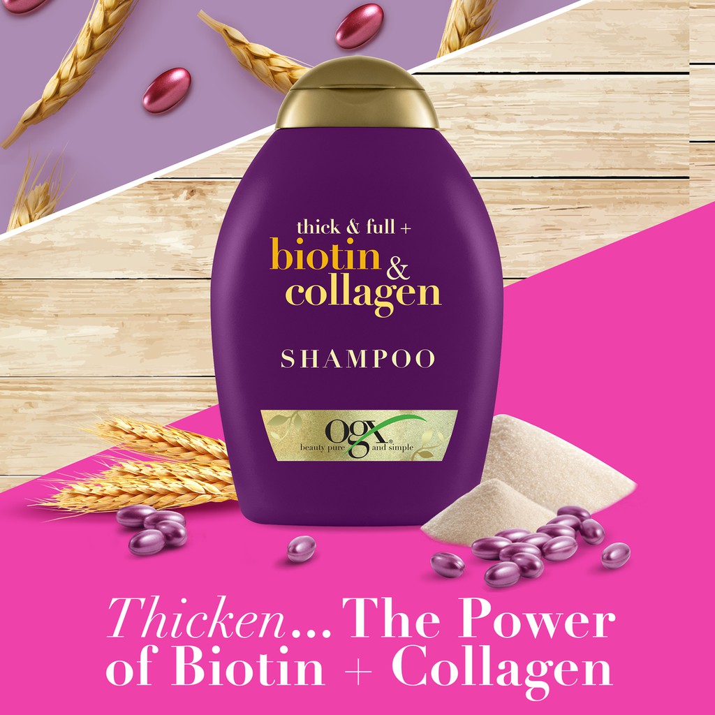 Dầu Gội Kích Thích Mọc Tóc OGX Thick &amp; Full Biotin &amp; Collagen Shampoo 385ml