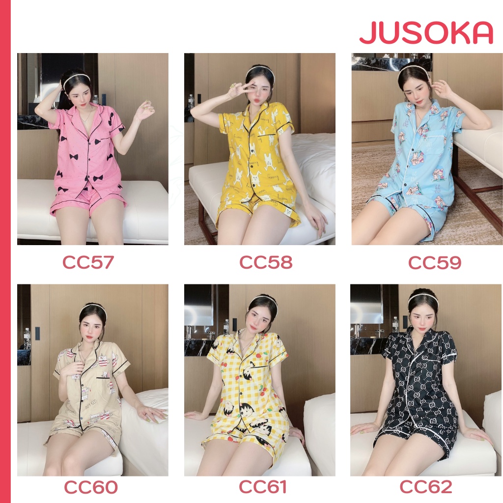 Đồ bộ nữ pijama lụa ngủ mặc nhà áo cộc quần đùi bigsize dễ thương chất liệu Kate Thái thoáng mát JUSOKA