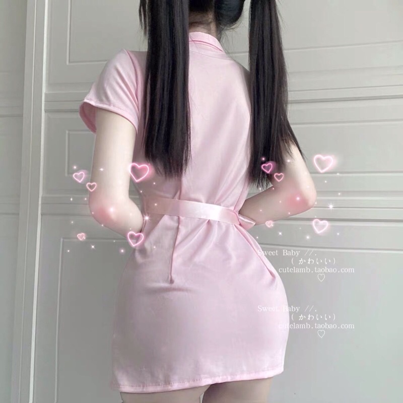 Đồ ngủ y tá sexy, set cosplay cô y tá gợi cảm kèm nón 3 màu hồng trắng đen dễ thương CICI BONITA CP43 ship hoả tốc HCM