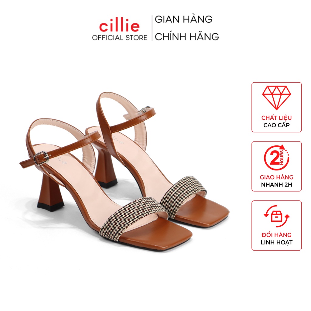 Giày sandal cao gót quai ngang basic gót nhọn 7cm đi học đi chơi đi làm Cillie 1023