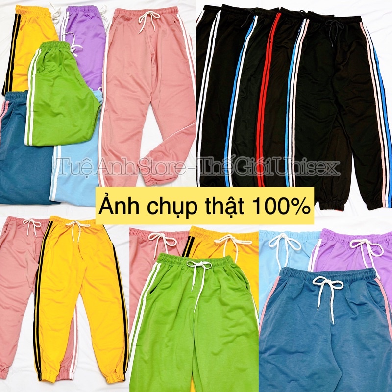 [11 Màu] Quần Dài Thể Thao Nam Nữ Ống Bo Unisex - Quần Jogger Line Ulzzang 2 Sọc Phom Rộng TUEANHSTORE Freesize 38-68kg