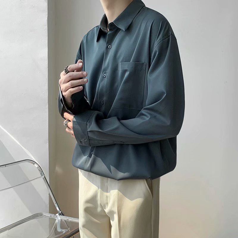 Áo sơ mi tay dài dáng rộng phong cách Hàn Quốc thời trang cho nam size M-2XL