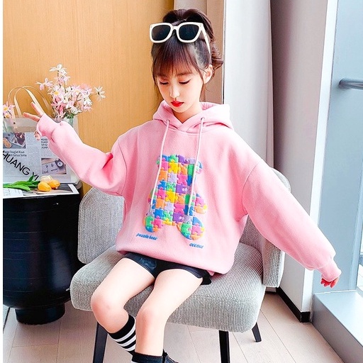 Áo hoodie Unisex trẻ em Con Xinh hình in Gấu lắp ghép,áo nỉ chui đầu thu đông dành cho bé từ 4 đến 10 tuổi