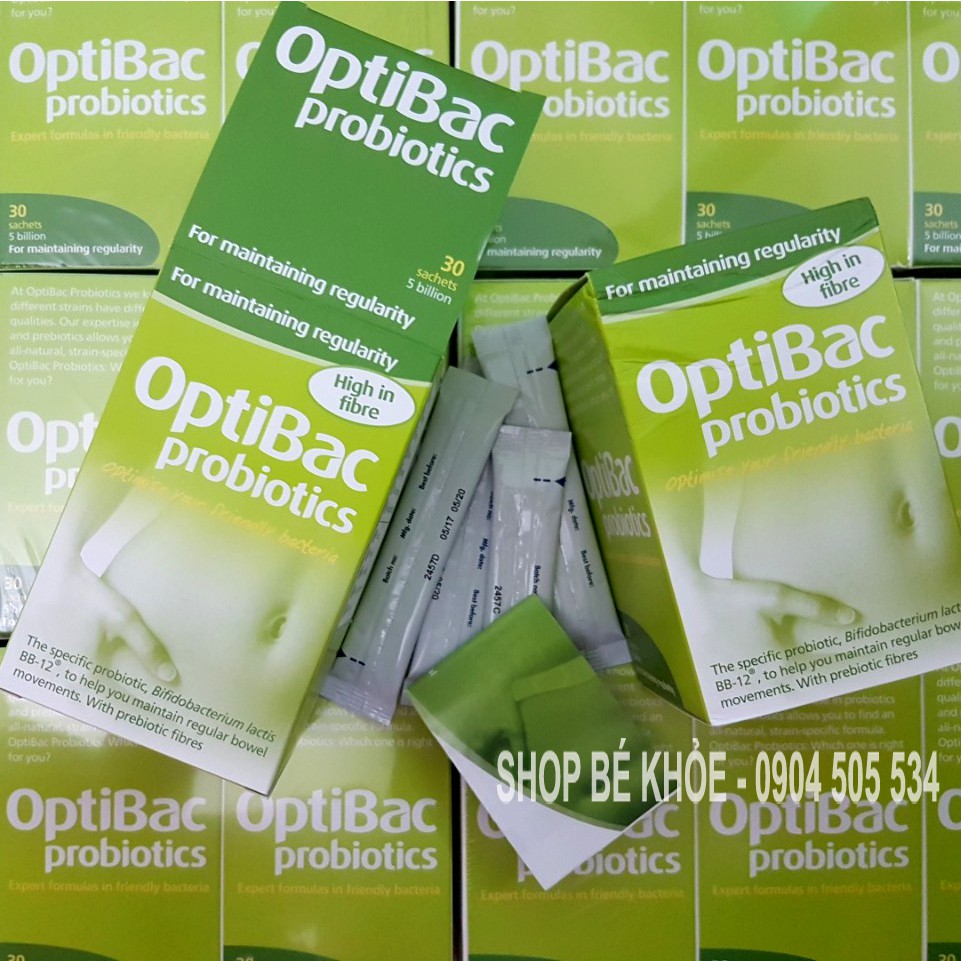 Men Optibac xanh hỗ trợ táo bón - Men vi sinh Optibac Probiotics 30 gói