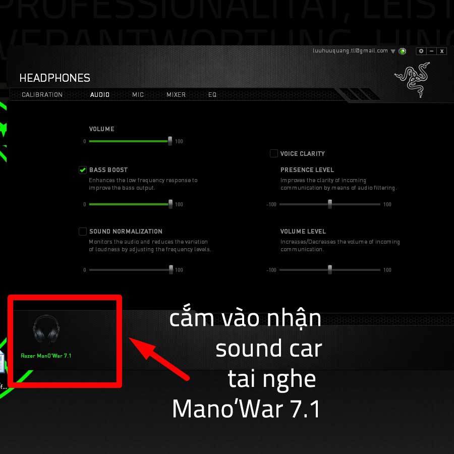 USB sound card Razer Mano'war âm thanh 7.1 3D cho Máy Tính Và Laptop không có led RGB có mic để nói chuyện